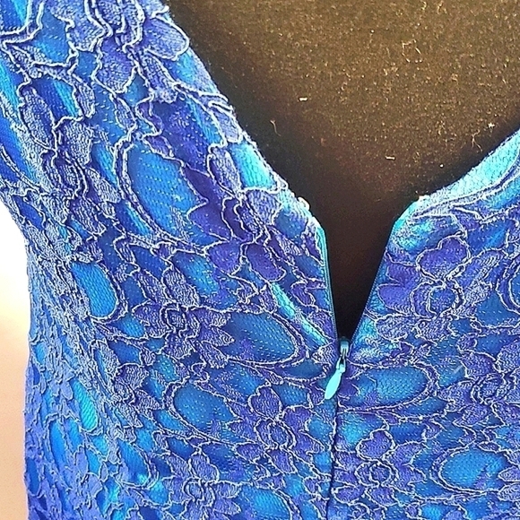 Adrianna Papell Hailey Blue Lace Evening Gown/Dress Size 14 - Picture 5 of 12